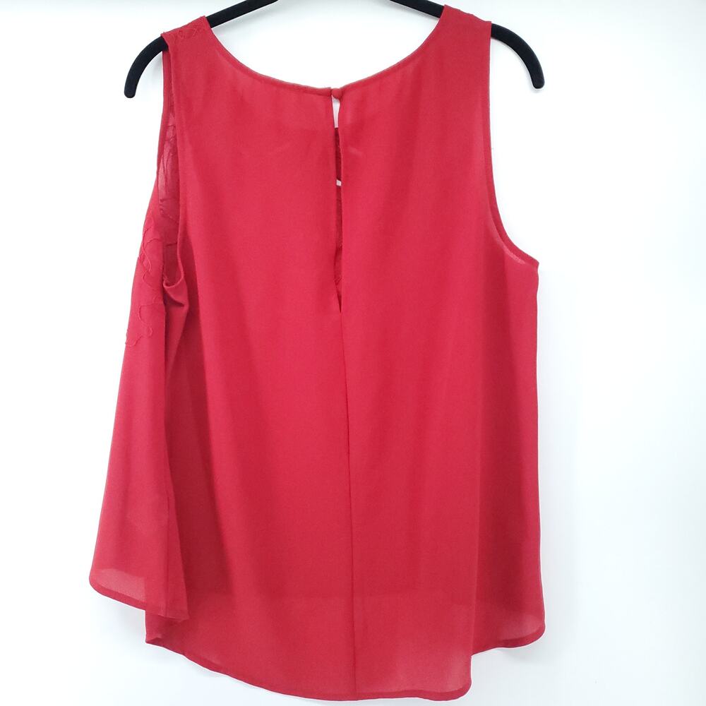 Anthro Pins + Needles Womens L Red Boho Floral Embroidered Laser Cut Tank Blouse - Picture 9 of 12